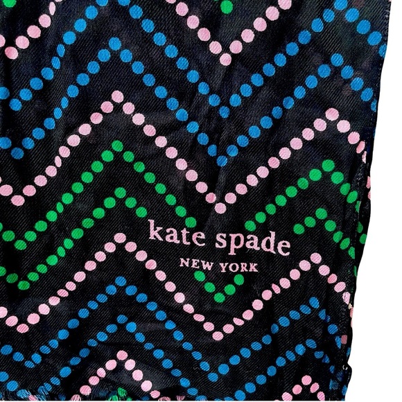 Kate Spade Scarf Womens Black Multicolor Chevron Dot Print Soft Lightweight Wrap - Picture 2 of 3